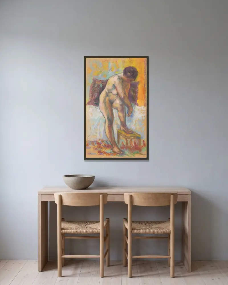 Akt vid toaletten av Henri Manguin inramad på en vägg