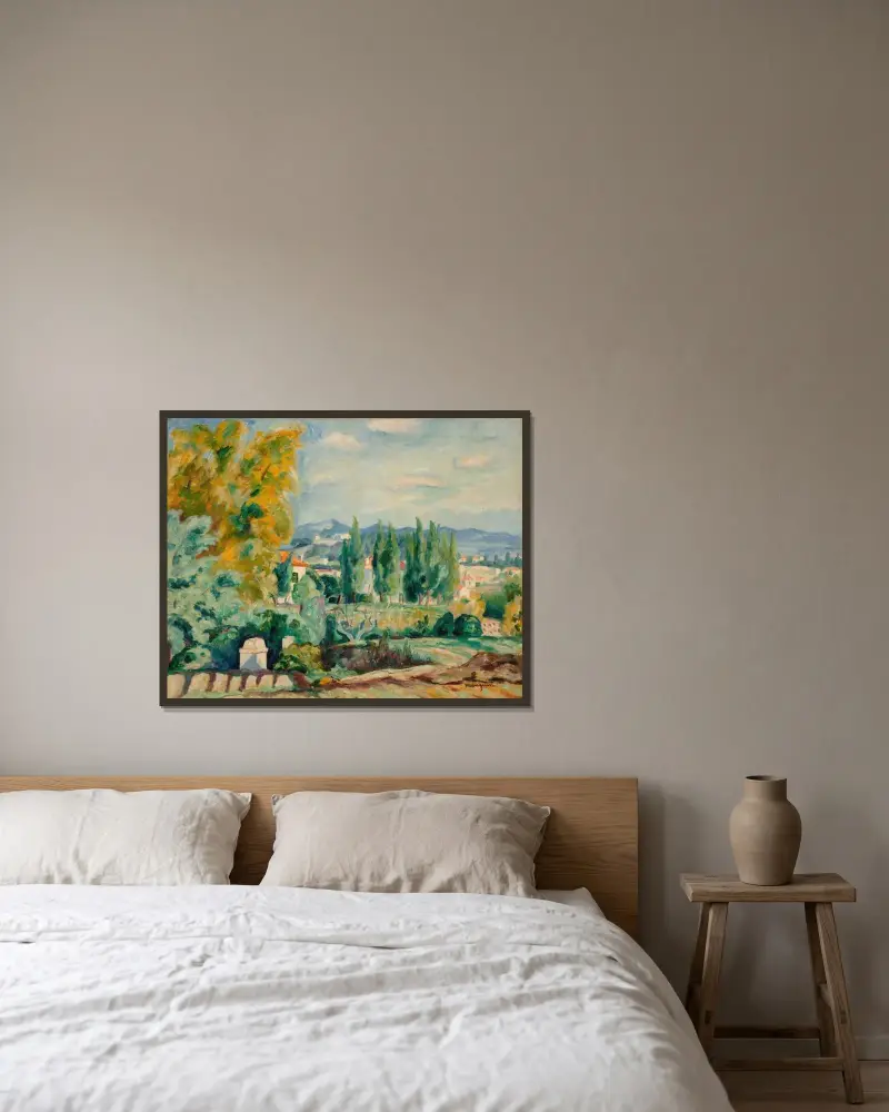 Höstlandskap i trakten av Saint-Tropez av Henri Manguin inramad på en vägg