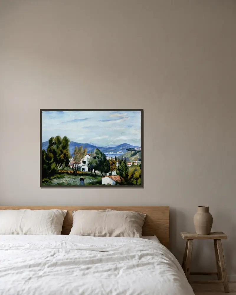 Saint-Tropez sett från Maison de Vildrac av Henri Manguin inramad på en vägg