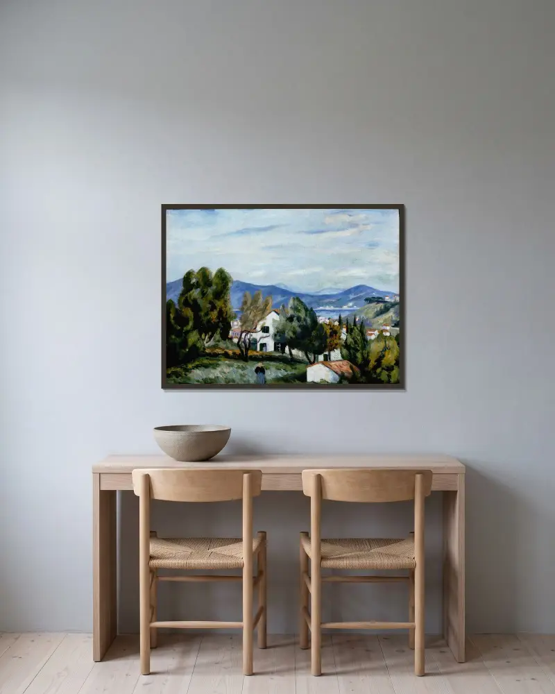 Saint-Tropez sett från Maison de Vildrac av Henri Manguin inramad på en vägg