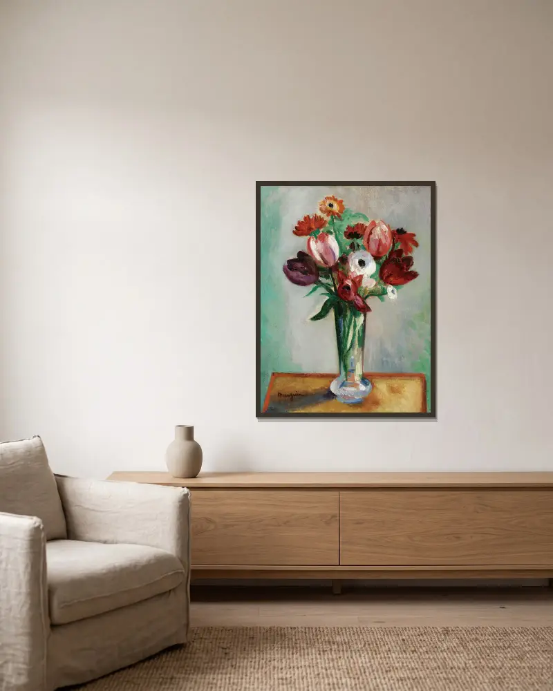 Tulipes Et Renoncules av Henri Manguin inramad på en vägg