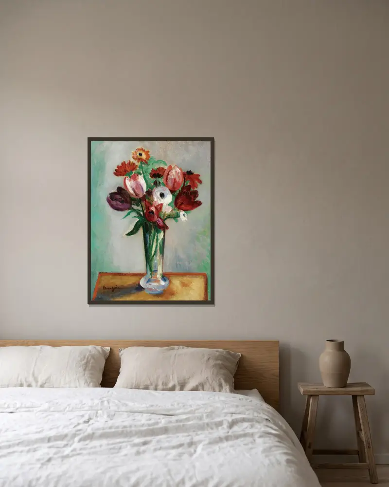 Tulipes Et Renoncules av Henri Manguin inramad på en vägg