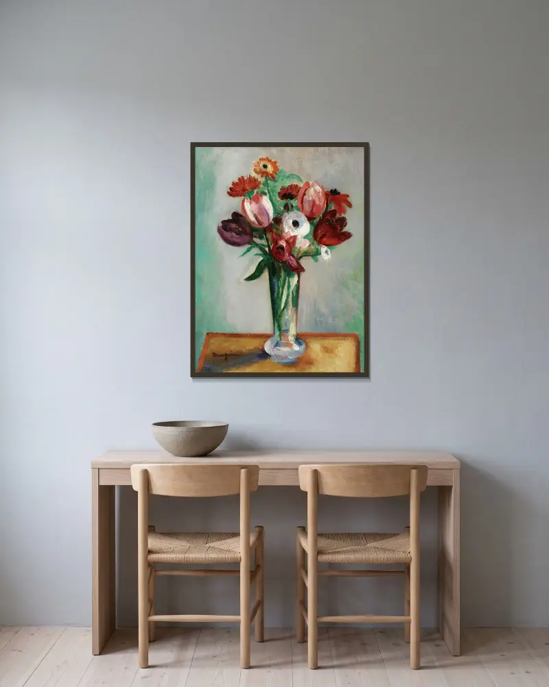 Tulipes Et Renoncules av Henri Manguin inramad på en vägg
