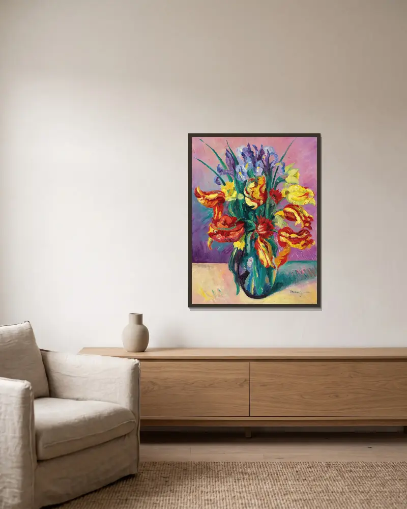 Tulipes Perroquet av Henri Manguin inramad på en vägg