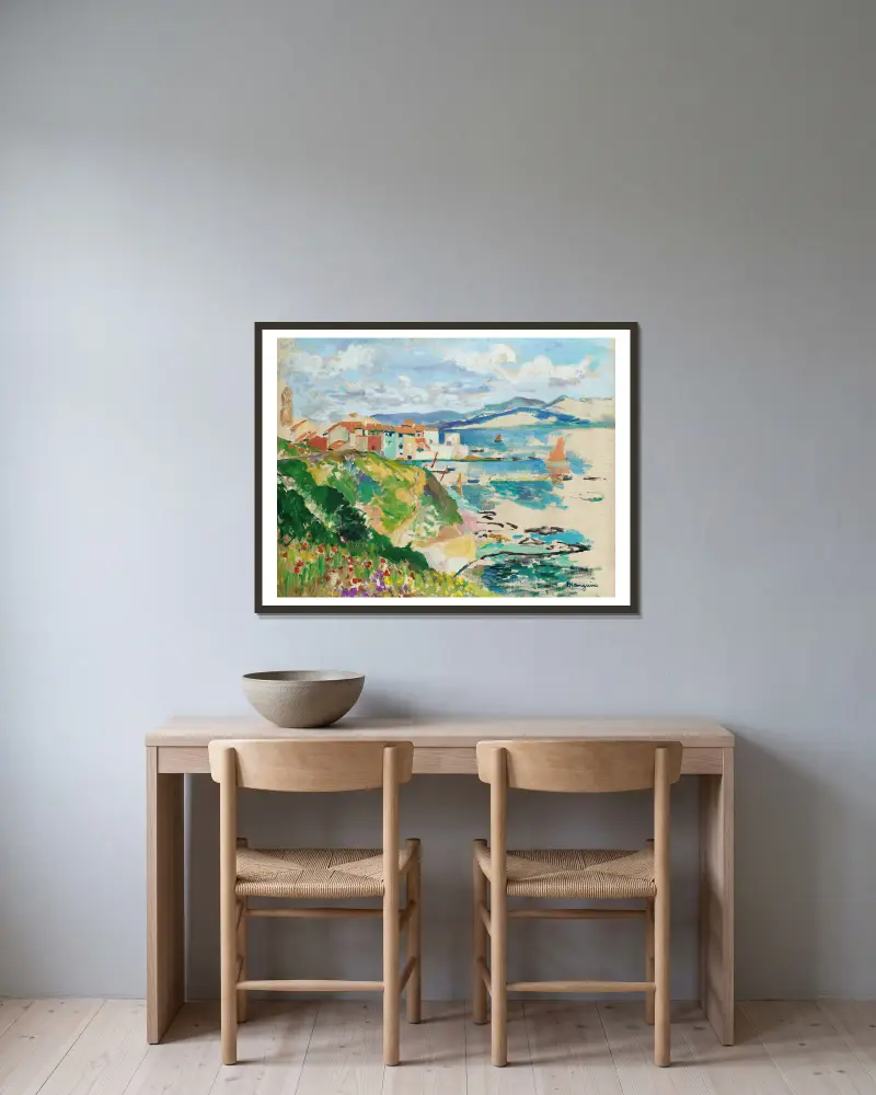 Utsikt över La Ponche, Saint-Tropez av Henri Manguin inramad på en vägg