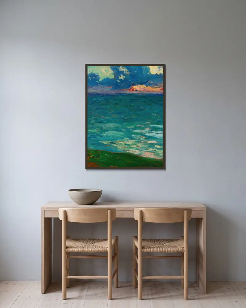 Au Bord De La Mer av Henri Martin inramad på en vägg