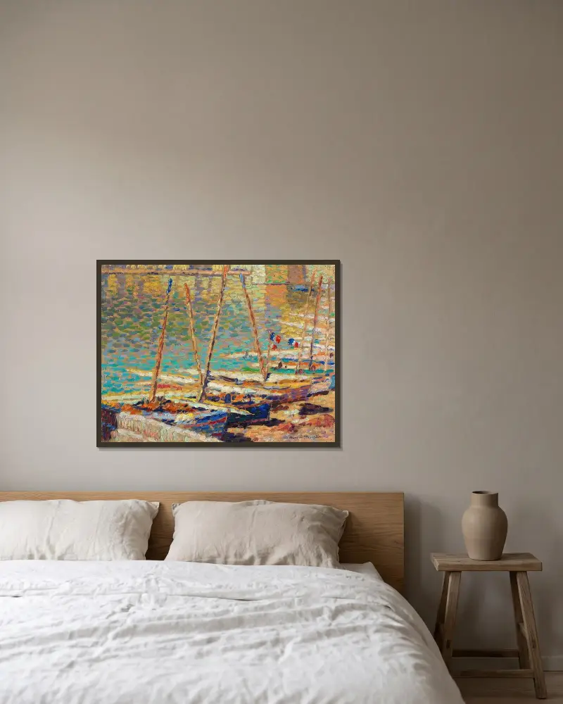Barques à Collioure av Henri Martin inramad på en vägg