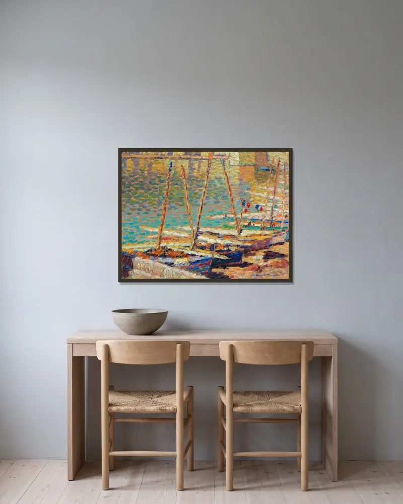 Barques à Collioure av Henri Martin inramad på en vägg