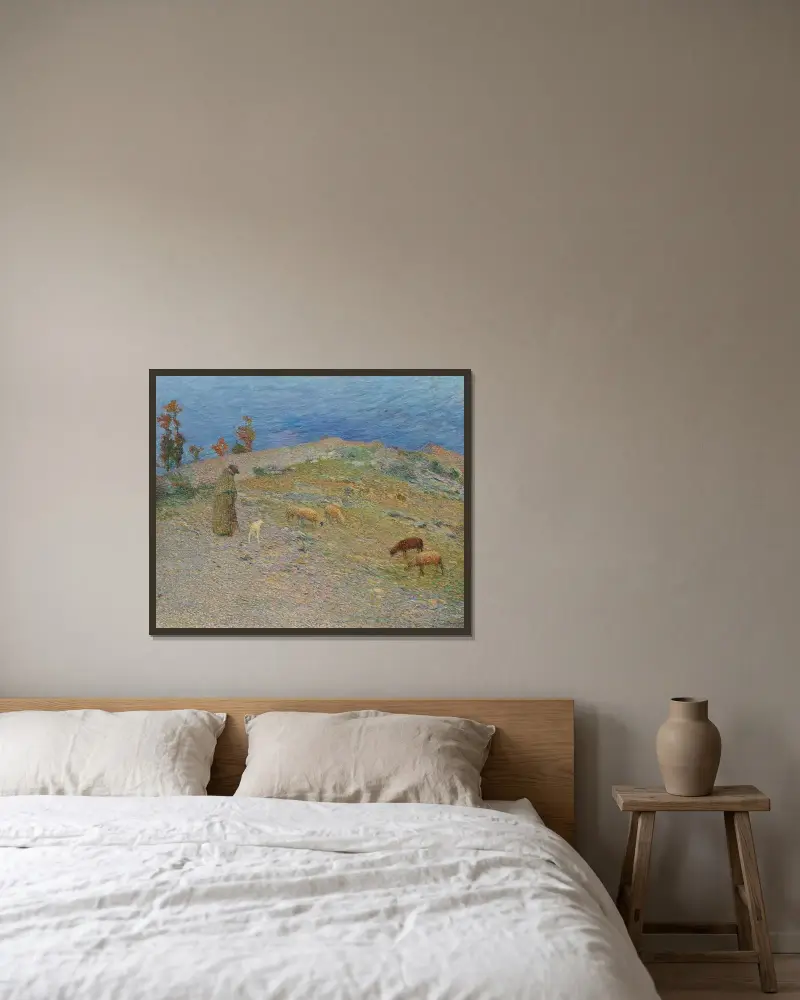 Får och herde på causses av Henri Martin inramad på en vägg