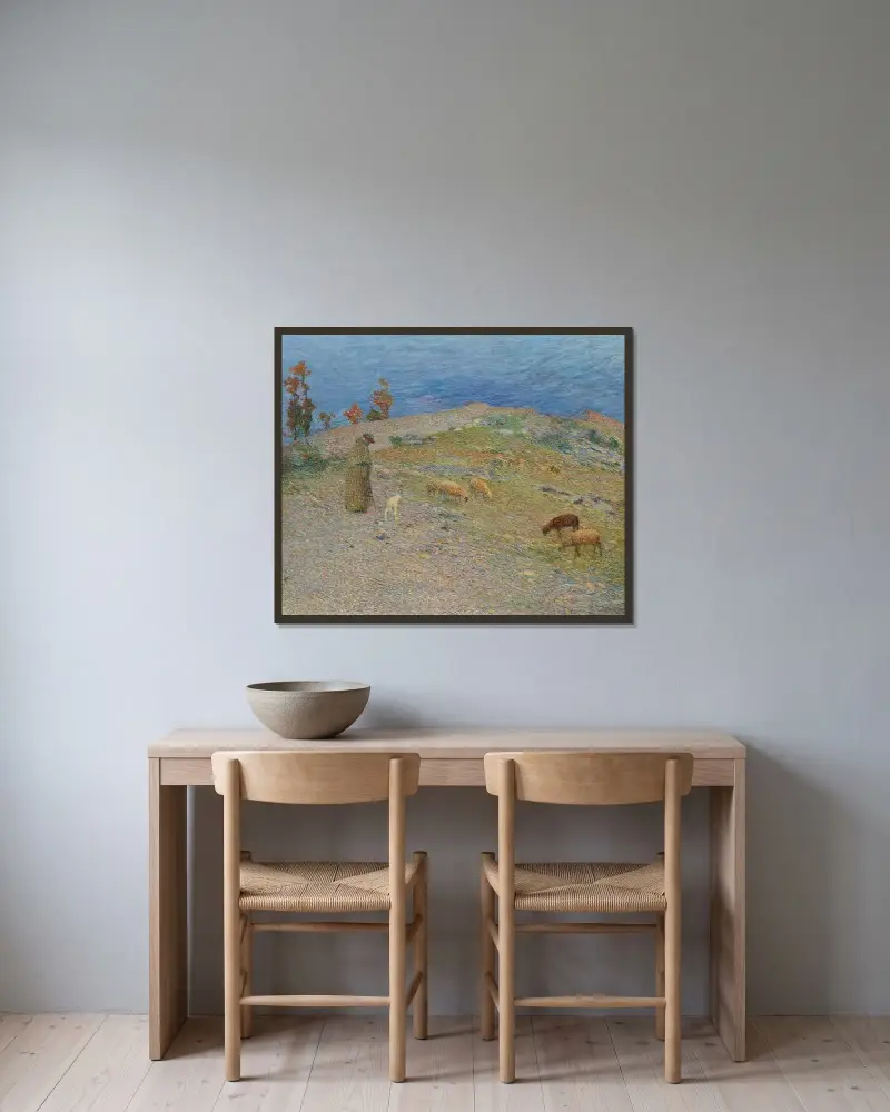 Får och herde på causses av Henri Martin inramad på en vägg