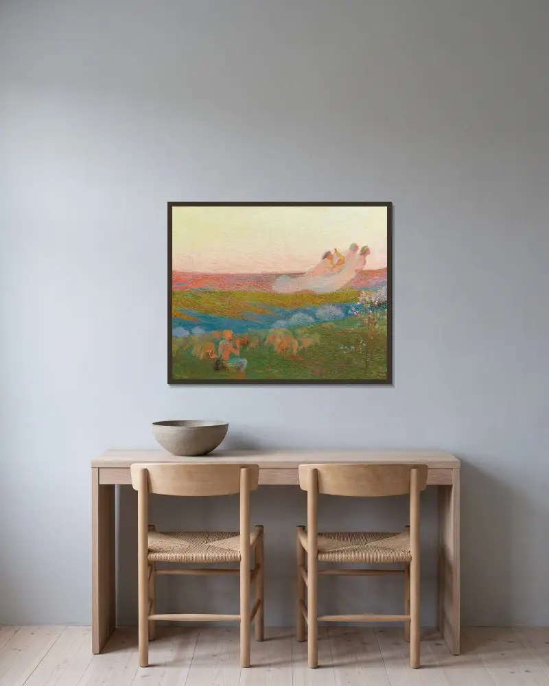 Berger och hans tre muser av Henri Martin inramad på en vägg