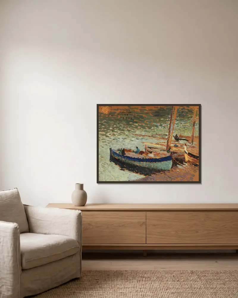 Bouquet de bleuets – Barques au port av Henri Martin inramad på en vägg