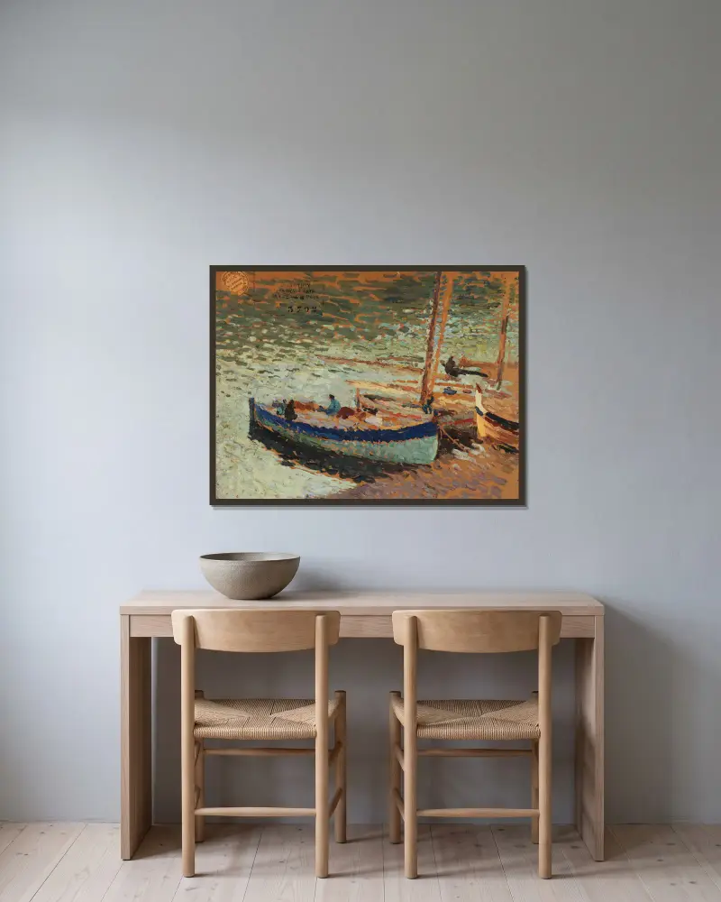 Bouquet de bleuets – Barques au port av Henri Martin inramad på en vägg