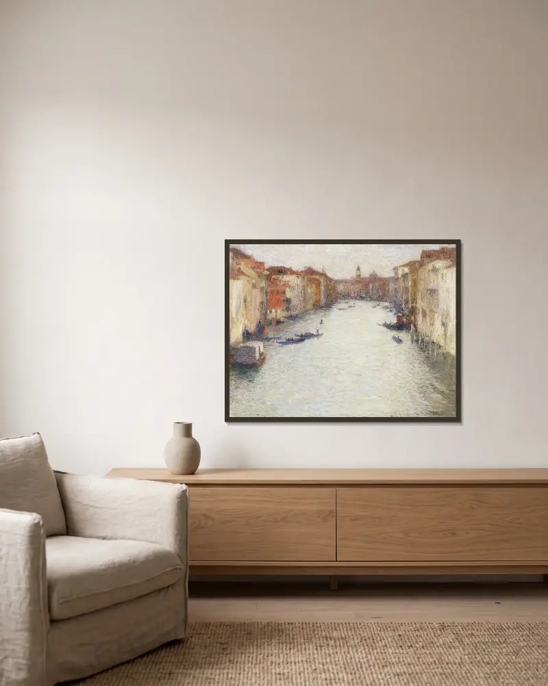 Kanal i Venedig av Henri Martin inramad på en vägg