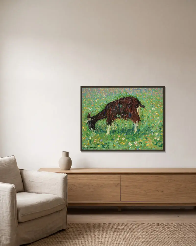 Get i ett fält av blommor av Henri Martin inramad på en vägg