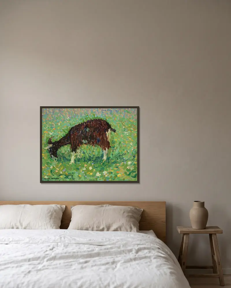 Get i ett fält av blommor av Henri Martin inramad på en vägg