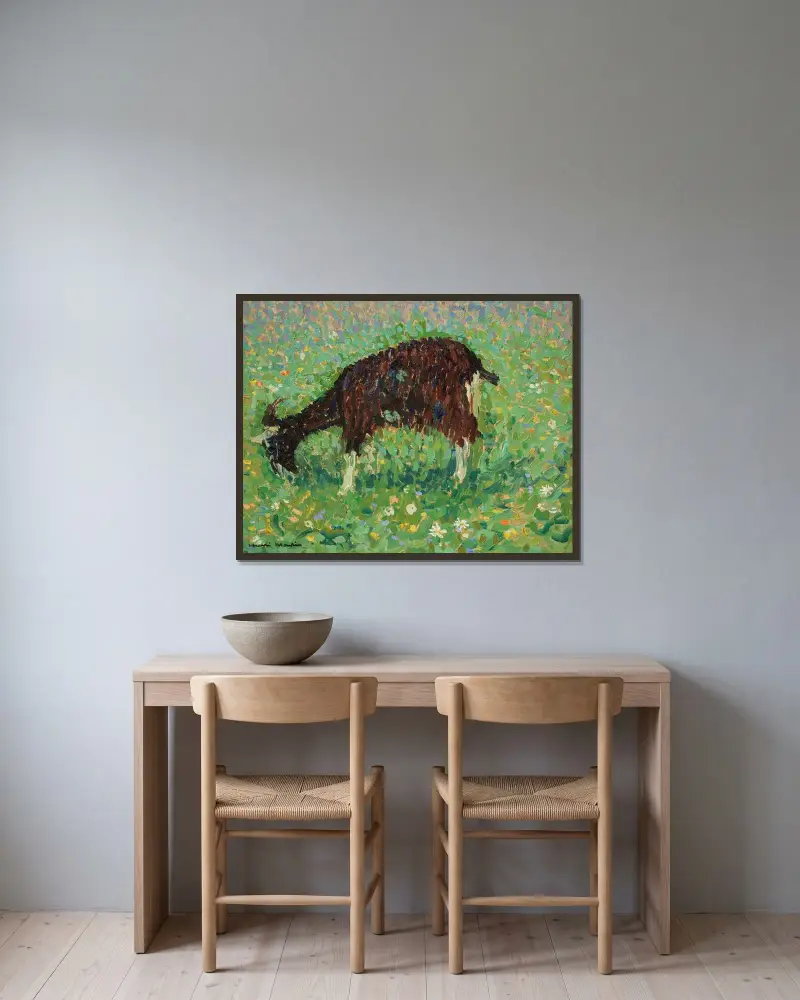 Get i ett fält av blommor av Henri Martin inramad på en vägg