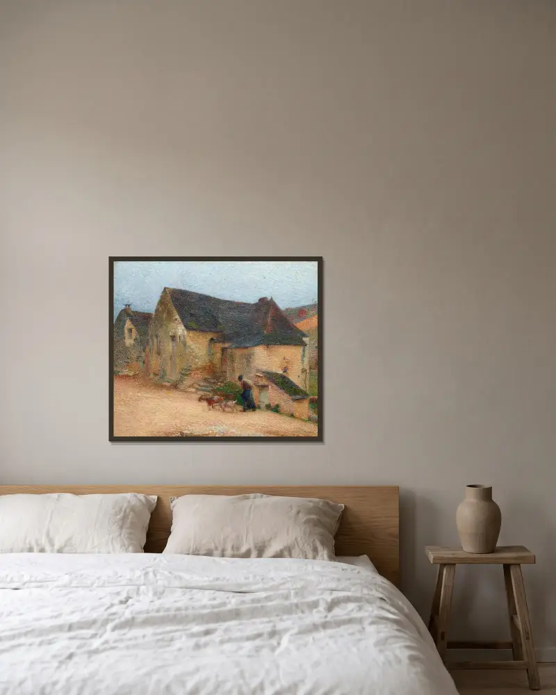 Getherdinna framför ett gammalt hus i Labastide av Henri Martin inramad på en vägg
