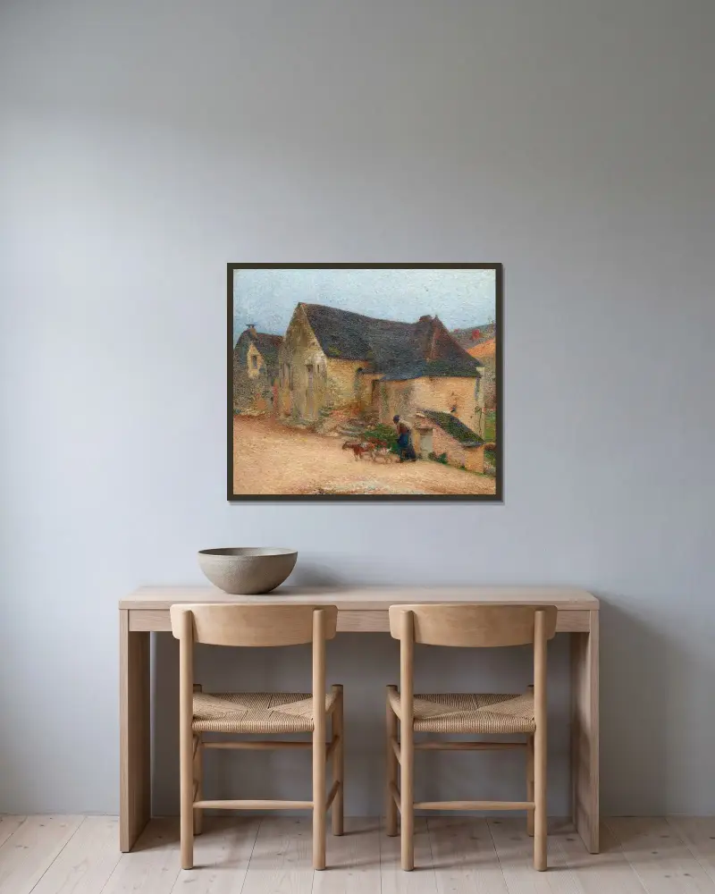 Getherdinna framför ett gammalt hus i Labastide av Henri Martin inramad på en vägg