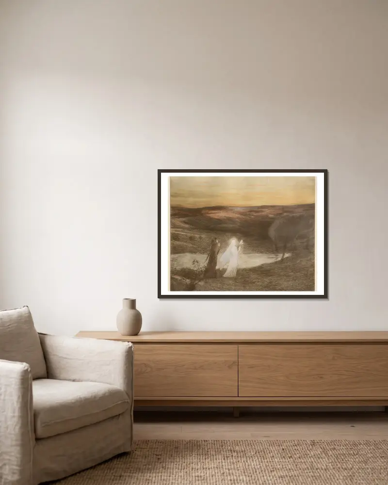 Dante begegnet Beatrice von Henri Martin gerahmt an einer Wand
