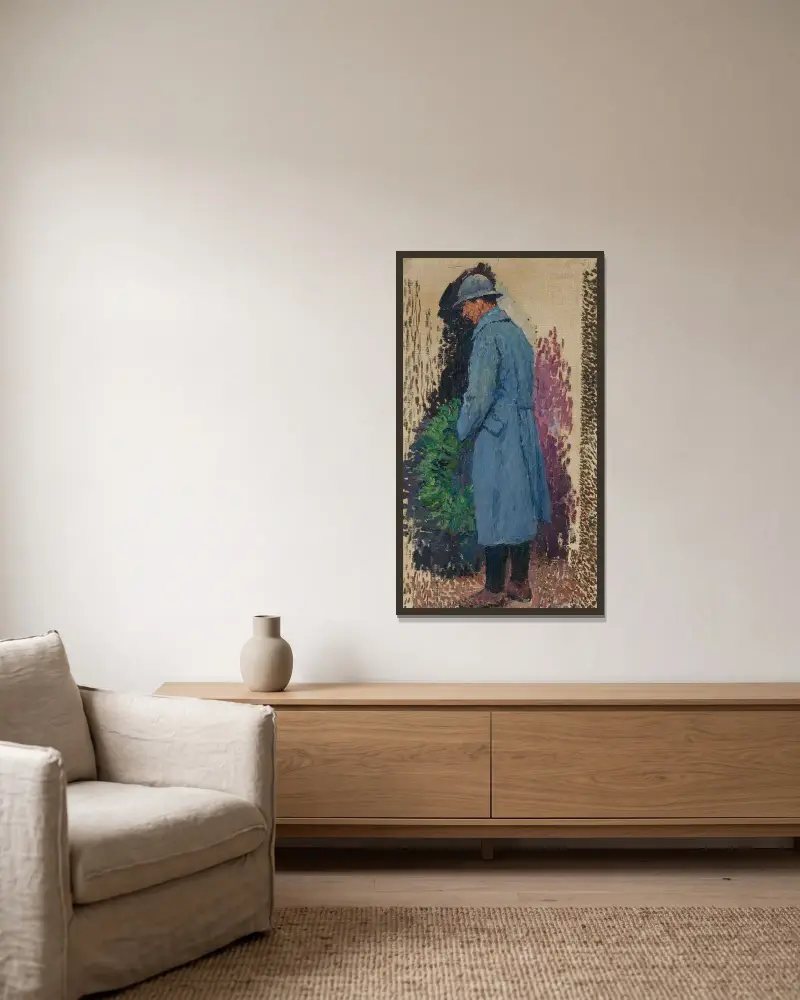 Studie för monument över de döda; mannen med lagerkrans av Henri Martin inramad på en vägg
