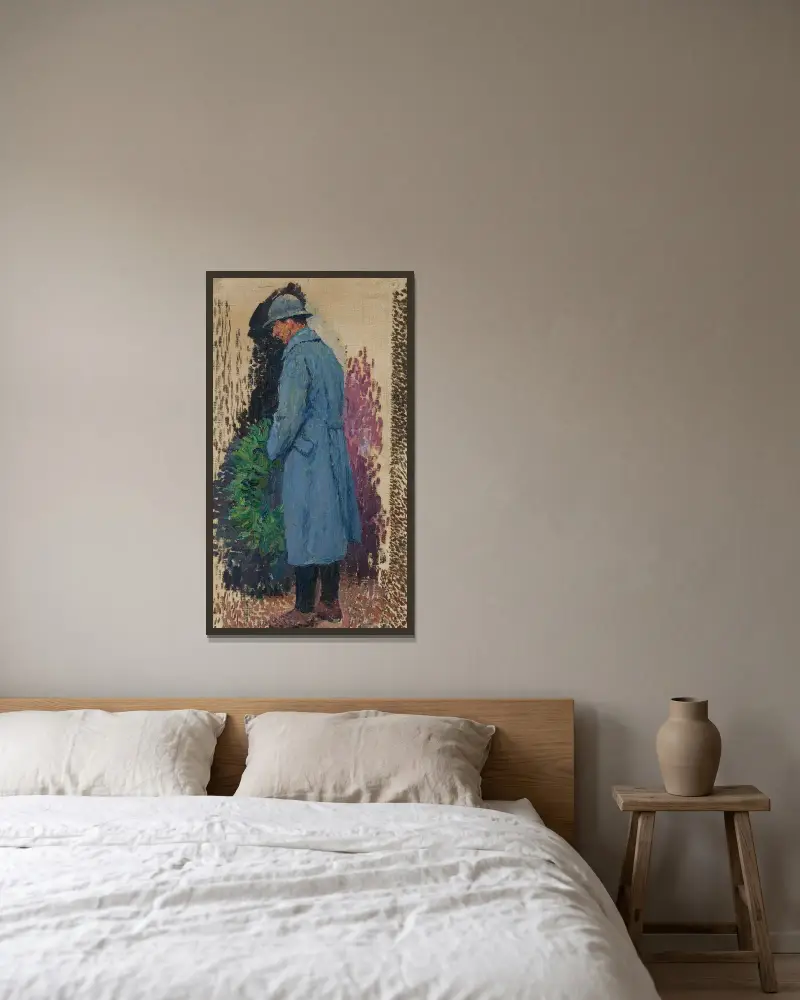 Studie för monument över de döda; mannen med lagerkrans av Henri Martin inramad på en vägg