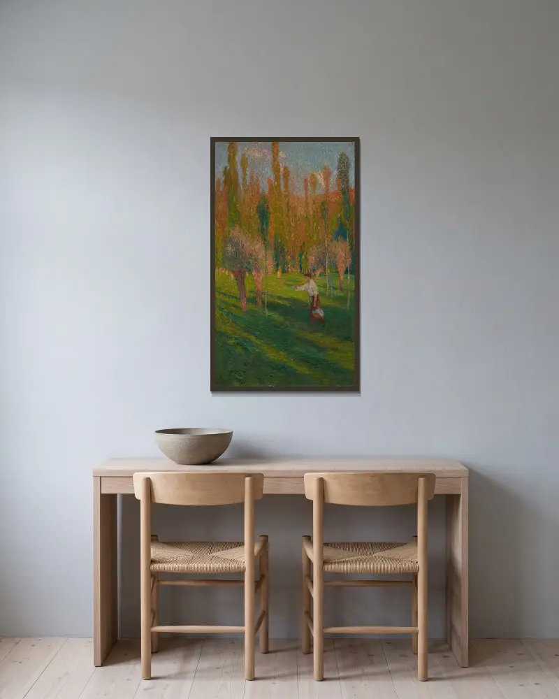 Skördemannen som återvänder från arbetet av Henri Martin inramad på en vägg
