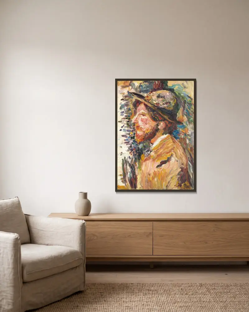 Mansbyst i profil av Henri Martin inramad på en vägg