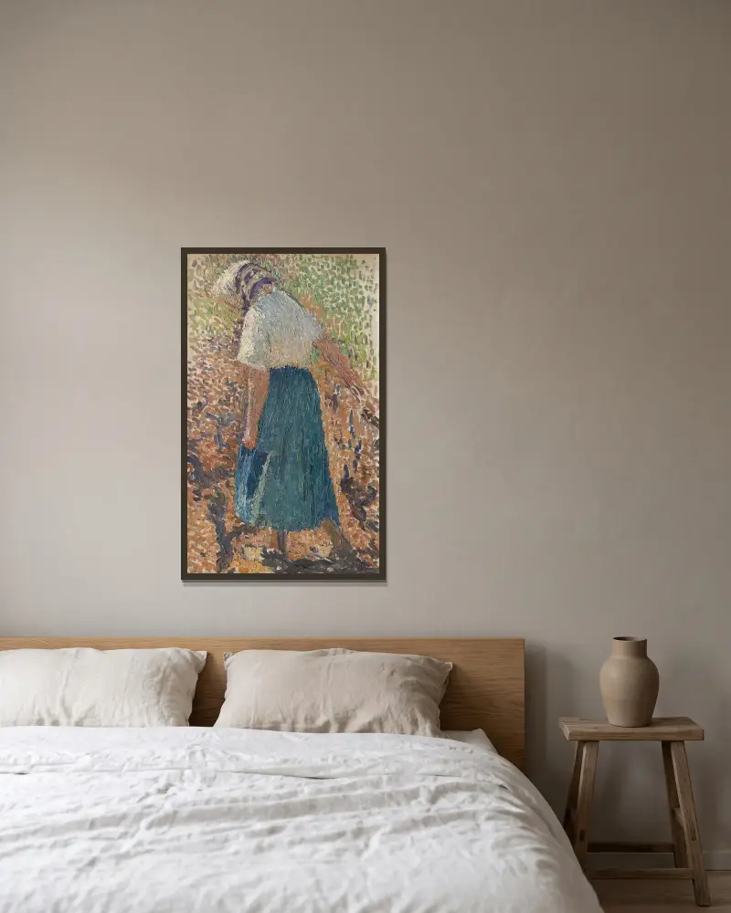 Ung kvinna i vingården av Henri Martin inramad på en vägg