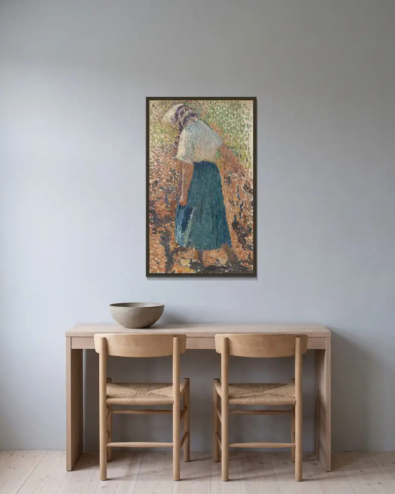 Ung kvinna i vingården av Henri Martin inramad på en vägg