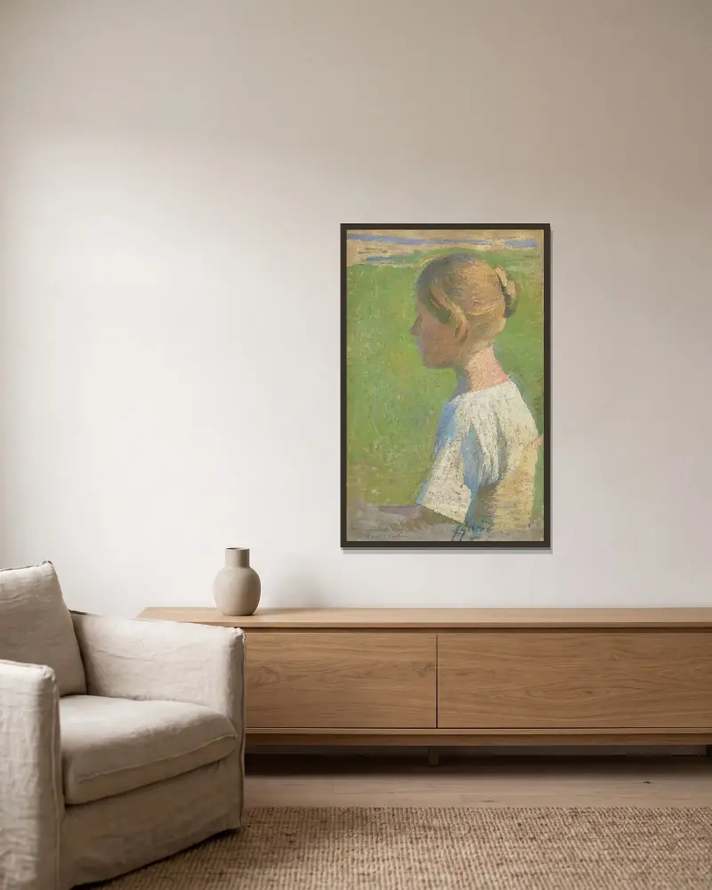 Ung kvinna i profil av Henri Martin inramad på en vägg