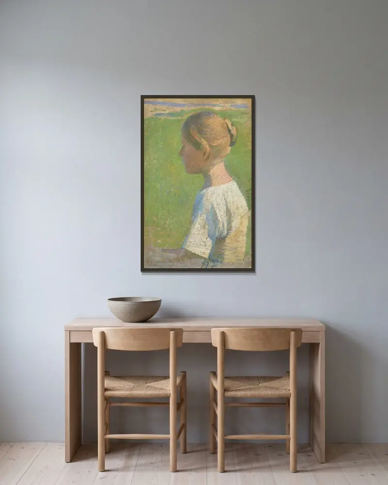Ung kvinna i profil av Henri Martin inramad på en vägg