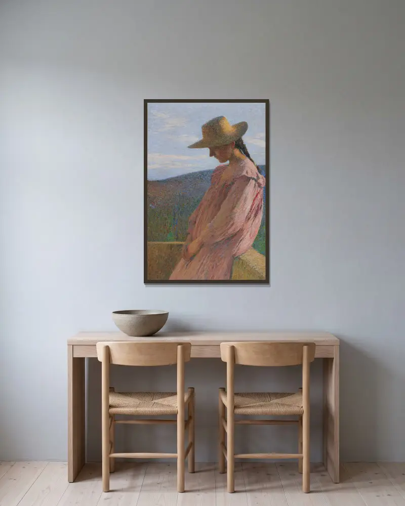 Jeune fille assise av Henri Martin inramad på en vägg