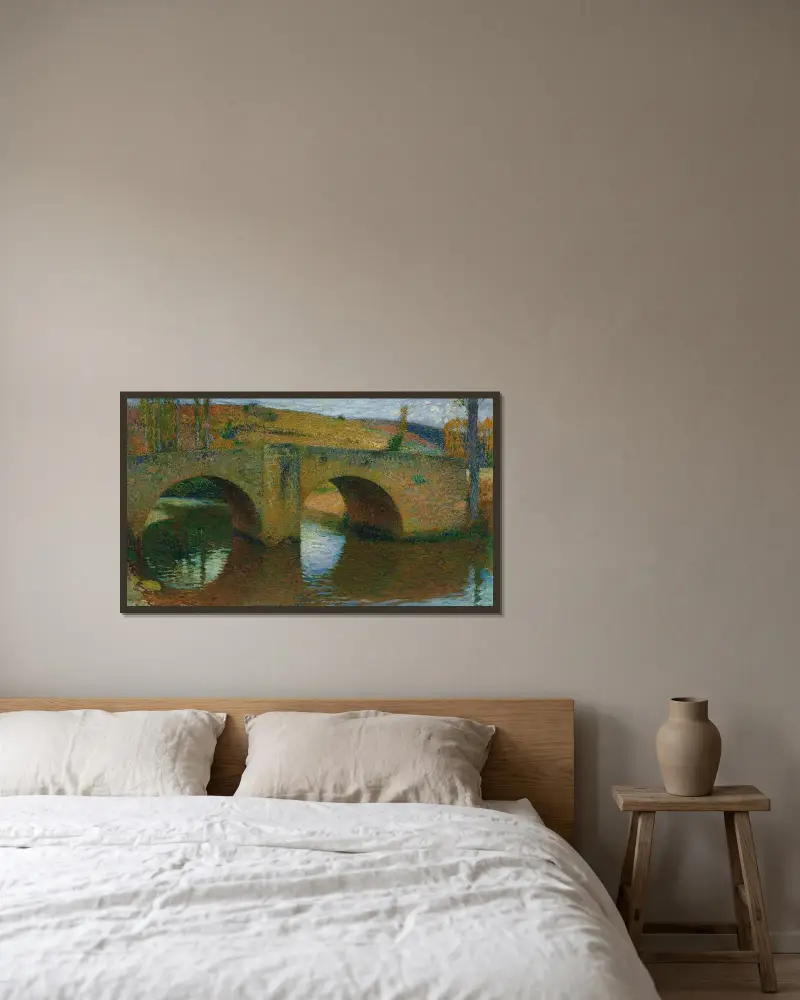 Bron i Labastide-du-Vert (en vårdag, mulet) av Henri Martin inramad på en vägg