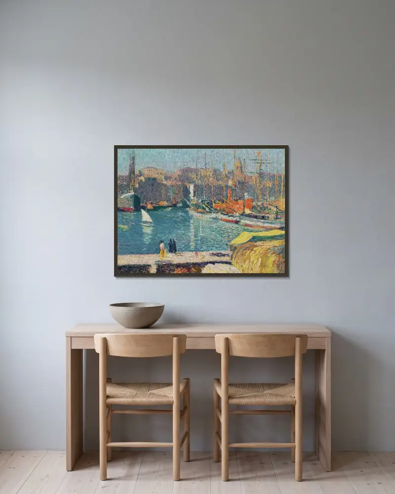 Gamla hamnen i Marseille av Henri Martin inramad på en vägg
