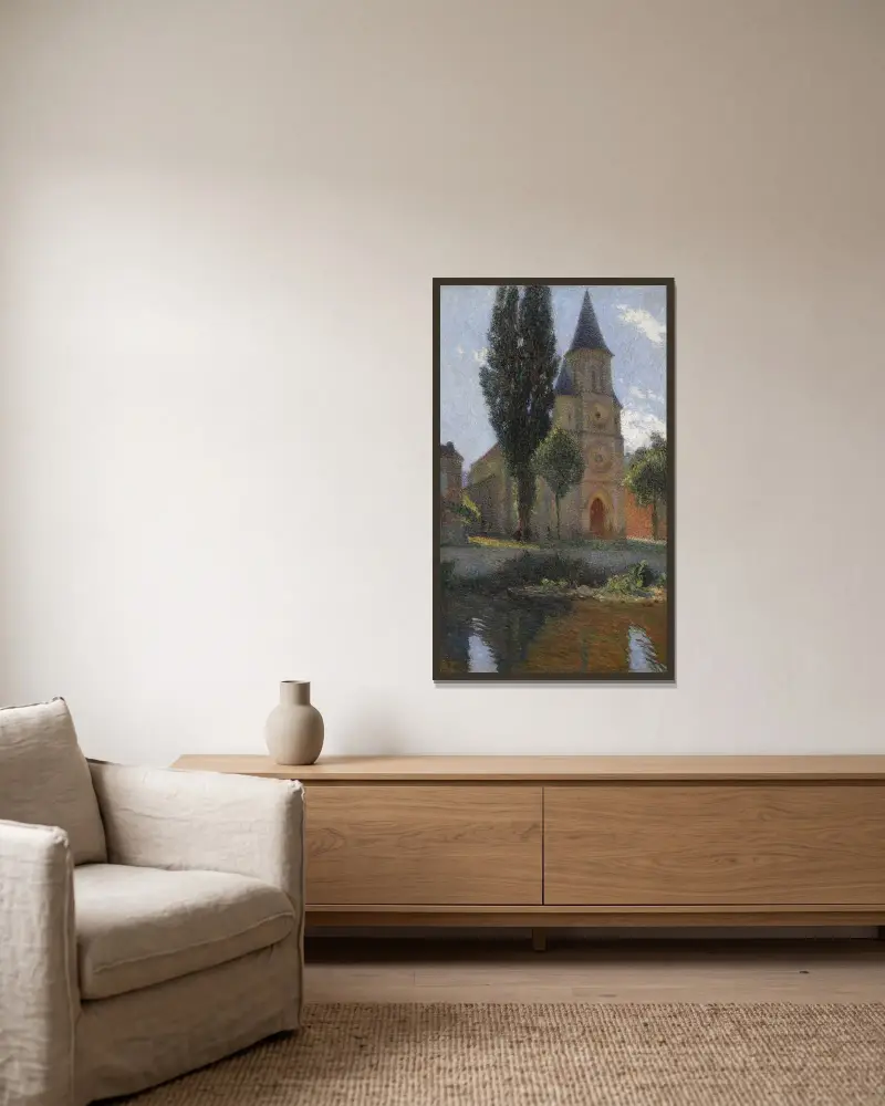 Kyrkan i Labastide-du-Vert, en sommarmorgon av Henri Martin inramad på en vägg