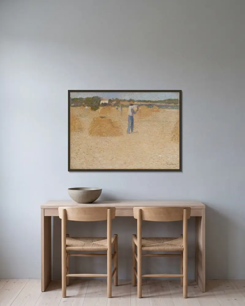 Skörden av vete av Henri Martin inramad på en vägg