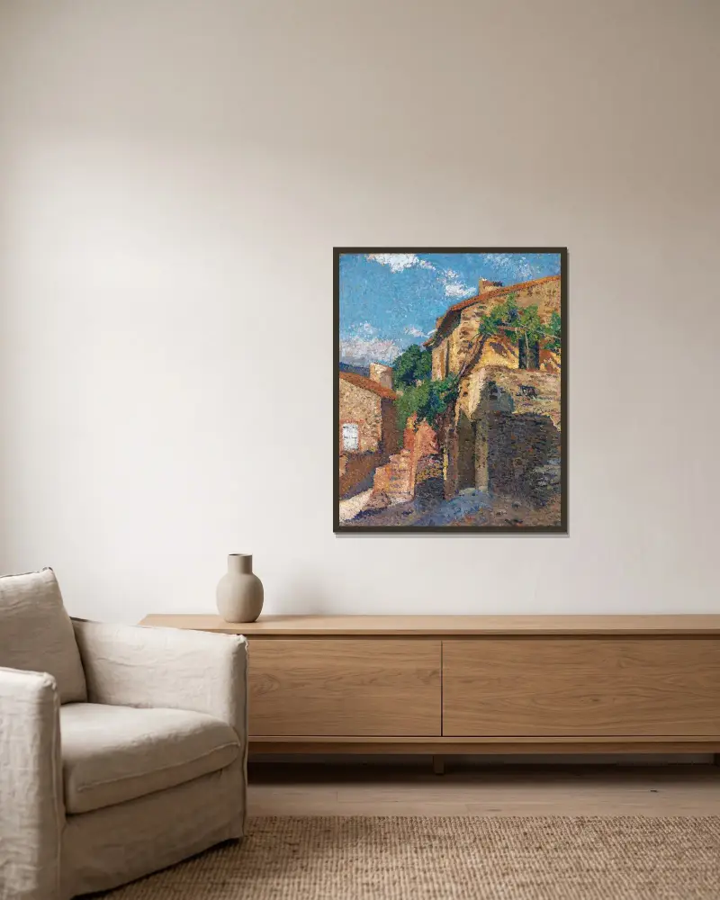 Hus i Collioure av Henri Martin inramad på en vägg
