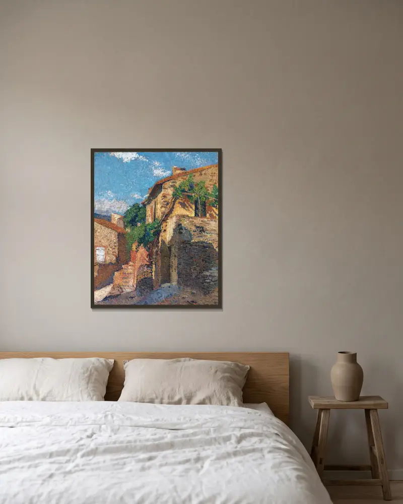 Hus i Collioure av Henri Martin inramad på en vägg