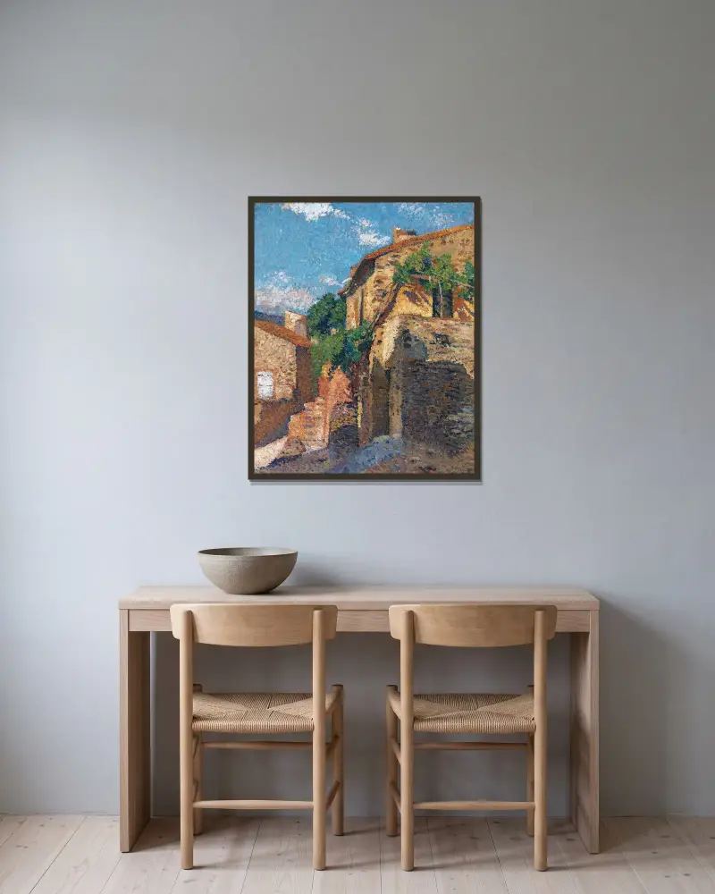 Hus i Collioure av Henri Martin inramad på en vägg