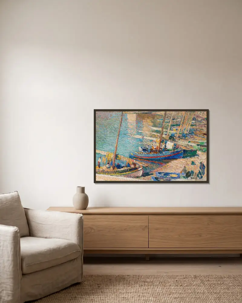 Collioures hamn av Henri Martin inramad på en vägg