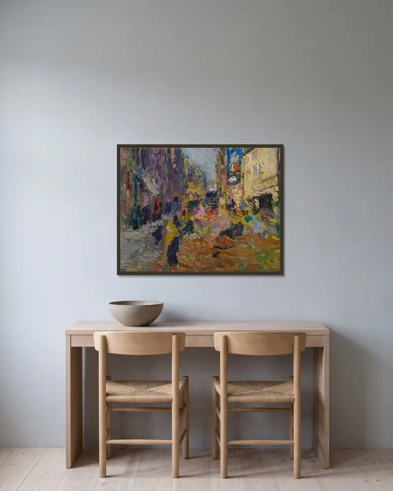 Gatuscen av Henri Martin inramad på en vägg