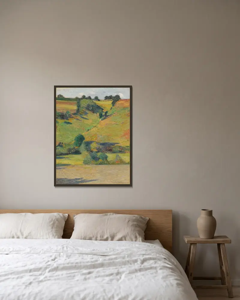 Solig dal av Henri Martin inramad på en vägg