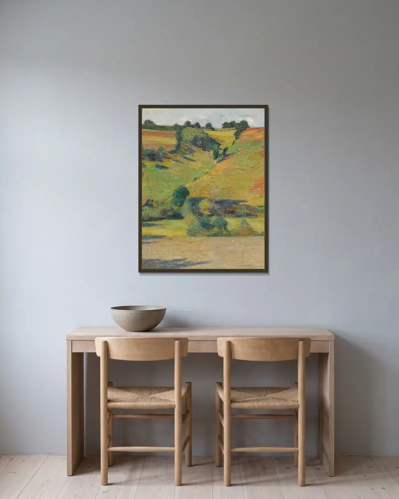 Solig dal av Henri Martin inramad på en vägg