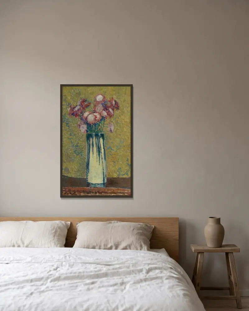 Blomstervas av Henri Martin inramad på en vägg