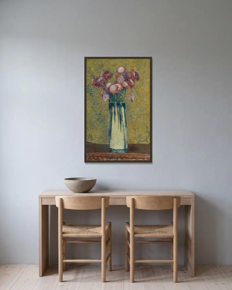 Blomstervas av Henri Martin inramad på en vägg
