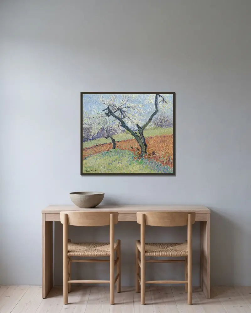 Gamla plommonträd av Henri Martin inramad på en vägg