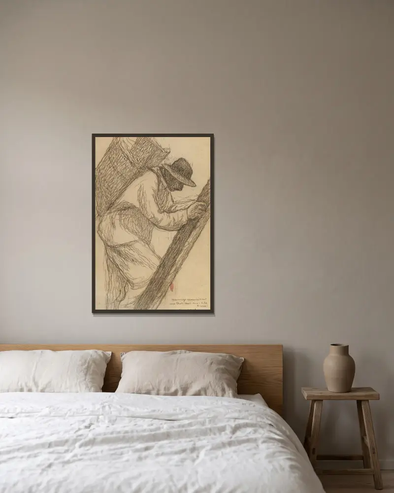 Arbeiter auf einer Leiter von Henri Martin gerahmt an einer Wand