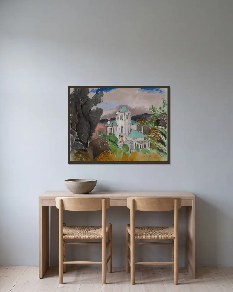 Blaue Villa von Henri Matisse gerahmt an einer Wand