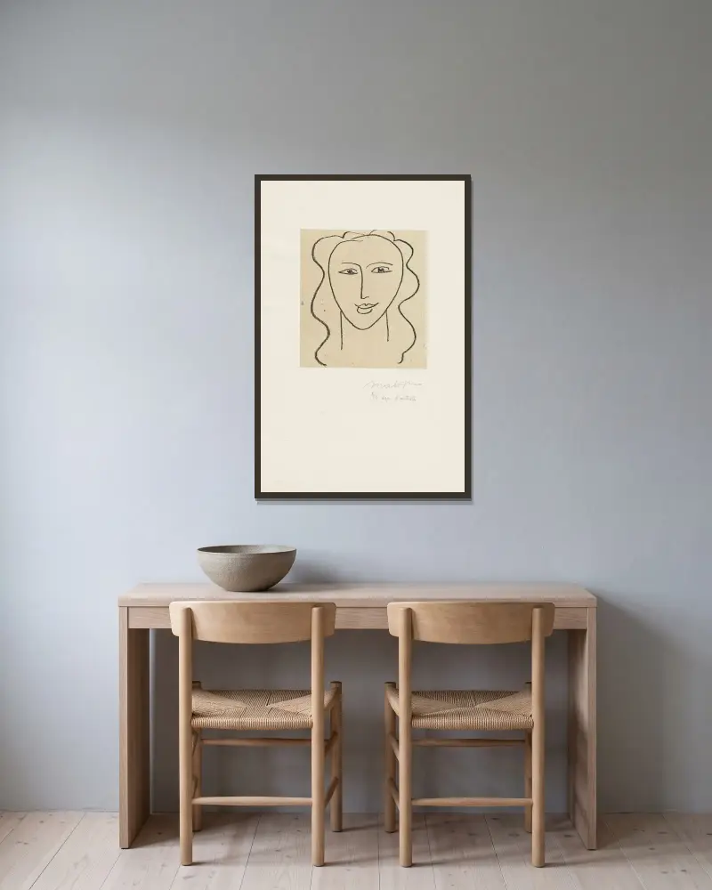 Etude pour la Vierge ‘Visage’ – pour la Chapelle de Vence, 1950 – nr 1 av Henri Matisse inramad på en vägg